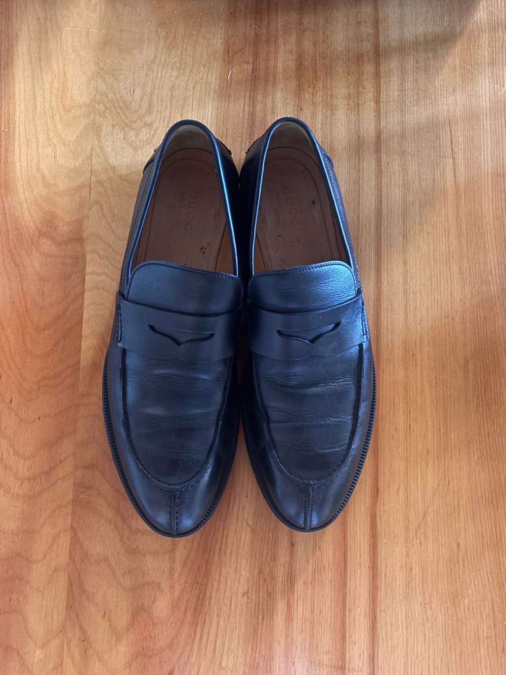 Gucci Black Leather Penny Loafers for Men